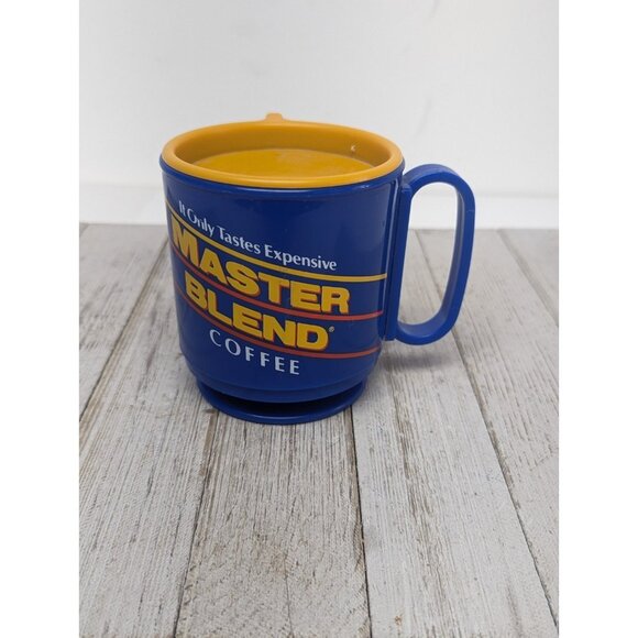 Vintage Master Blend Coffee Mug Advertising Blue Plastic Footed - Picture 1 of 3